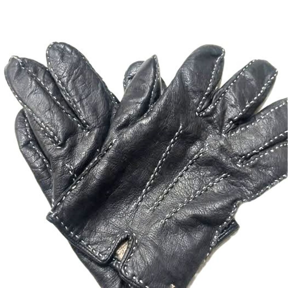 Vintage Etienne Aigner Black Soft Leather Gloves with White Stitching
